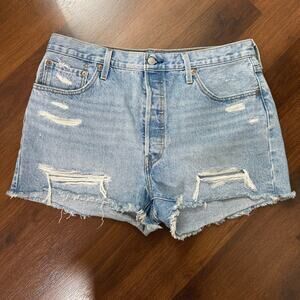 Levi's 501 Button Fly Distressed Denim Shorts Sz 34 Casual Preppy Festival